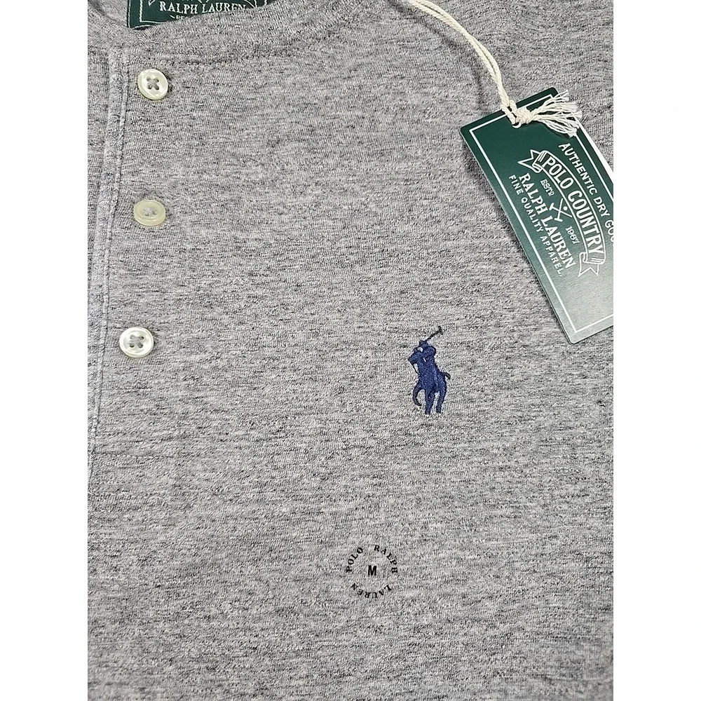 Polo Country Ralph Lauren Mens L/S Gray Medium Henley Shirt Logo Classic Fit nwt